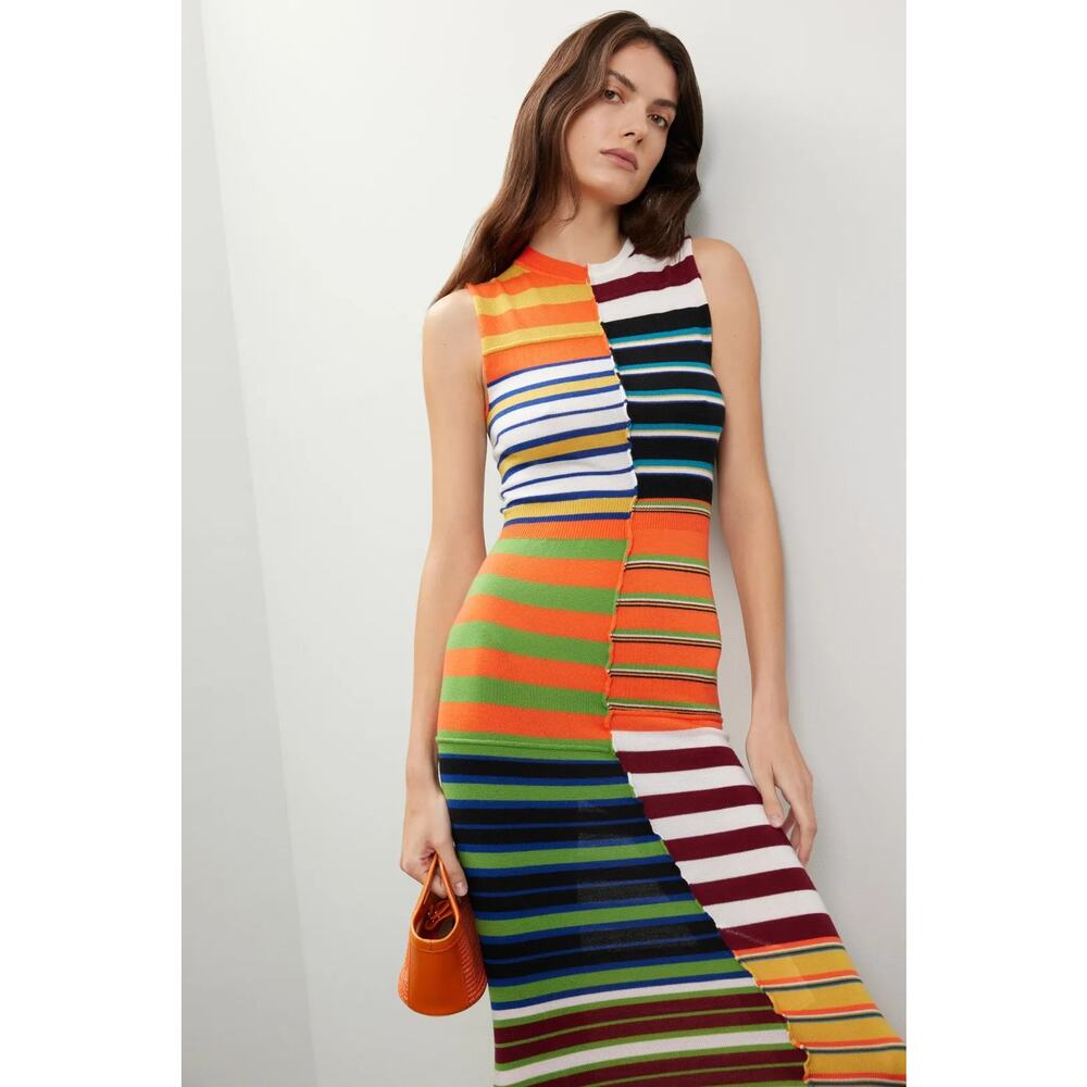Marni Orange Blue Patchwork Striped Wool Sleevele… - image 1
